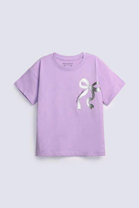 GIRLS DROP SHOULDER WITH BOW T SHIRT