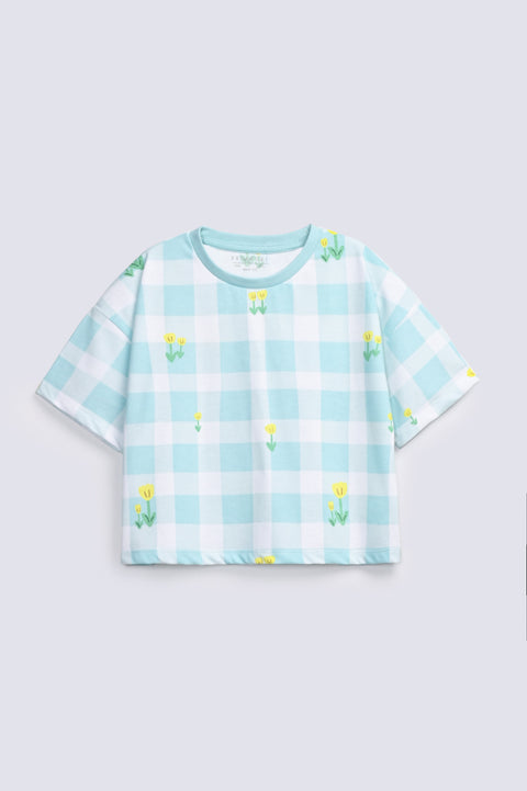 GIRLS BOXY CHECKERED T SHIRT