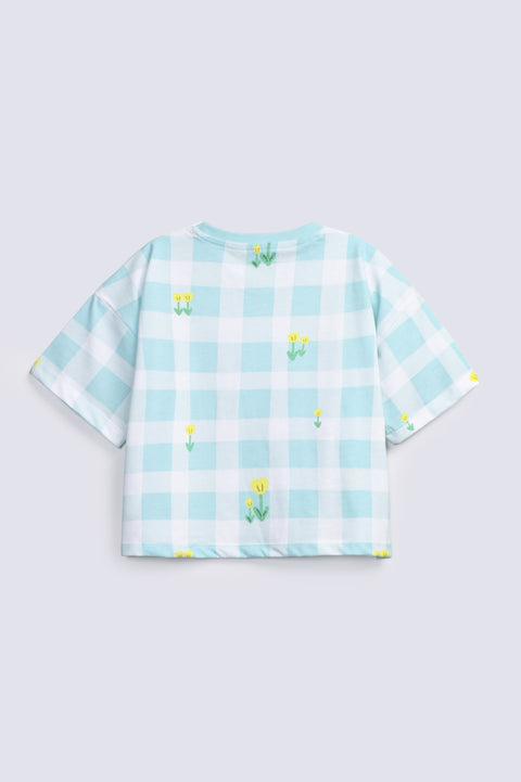 GIRLS BOXY CHECKERED T SHIRT