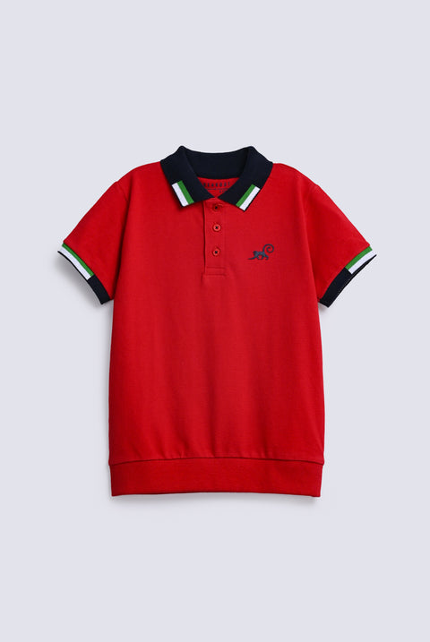 BOYS JACQUARD CONTRAST RIBBED POLO