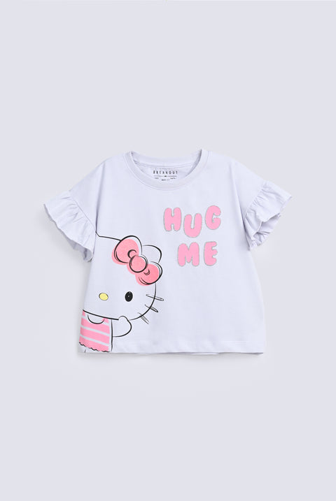 GIRLS HELLO KITTY PRINTED T SHIRT