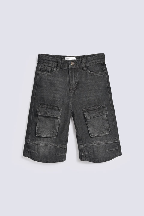 BOYS CARGO BERMUDA DENIM SHORTS
