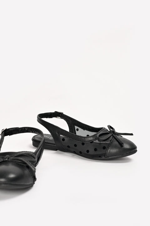 GIRLS POLKA MESH BOW SLING BACK SANDALS