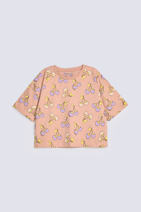 GIRLS BOXY CHERRY PRINTED TEE