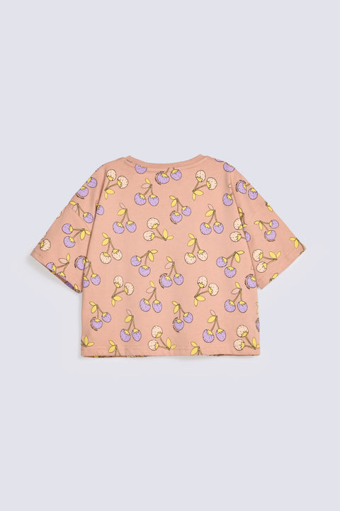 GIRLS BOXY CHERRY PRINTED TEE