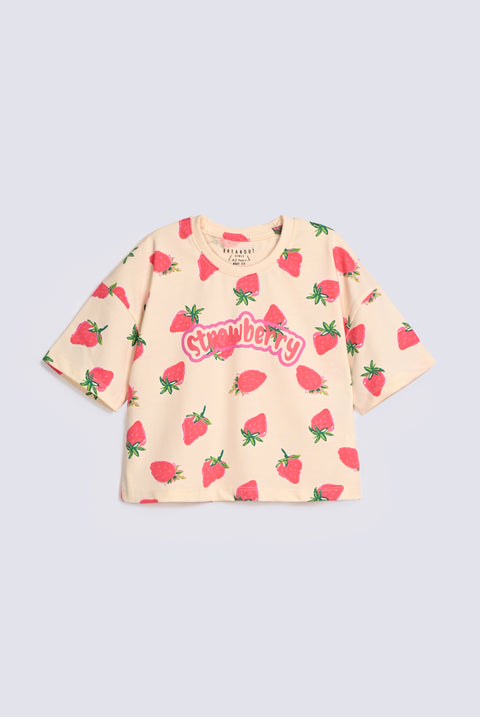 GIRLS BOXY STRAWBERRY PRINTED TEE