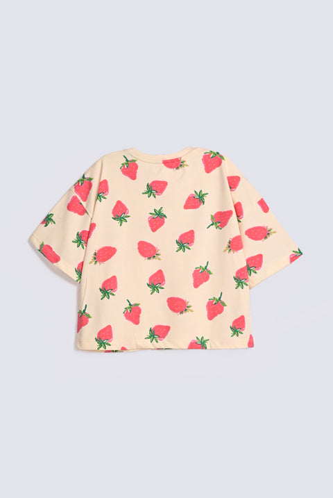 GIRLS BOXY STRAWBERRY PRINTED TEE