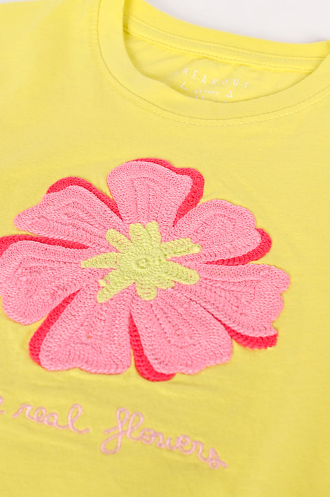 GIRLS BOXY EMBROIDERED FLOWER T-SHIRT