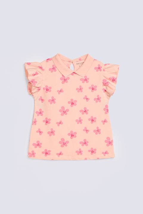 GIRLS FLORAL PRINTED POLO SHIRT