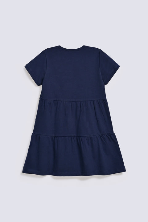 GIRLS PRINTED PANEL KNIT DRESS