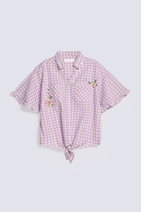 GIRLS CHECKERED EMBELLISHED SHIRT