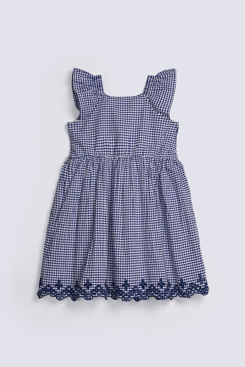 GIRLS CHECKERED EMBROIDERED DRESS