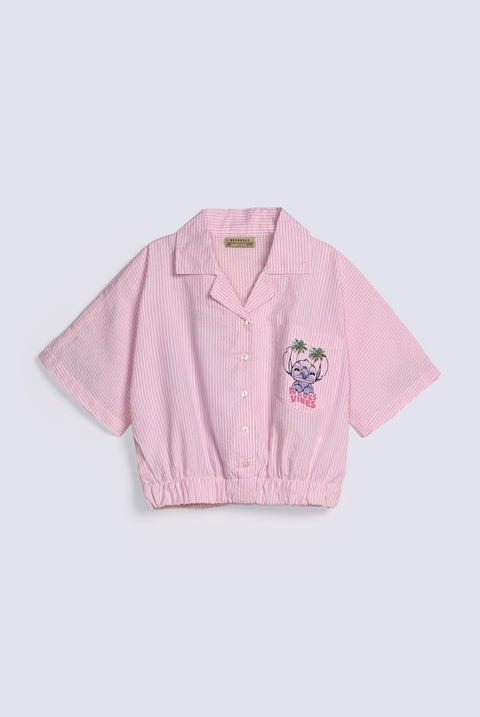 GIRLS STRIPED STITCH PRINTED TOP