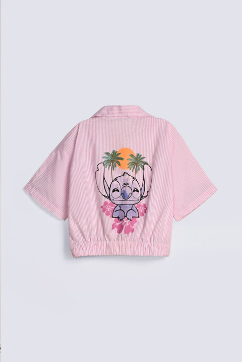 GIRLS STRIPED STITCH PRINTED TOP
