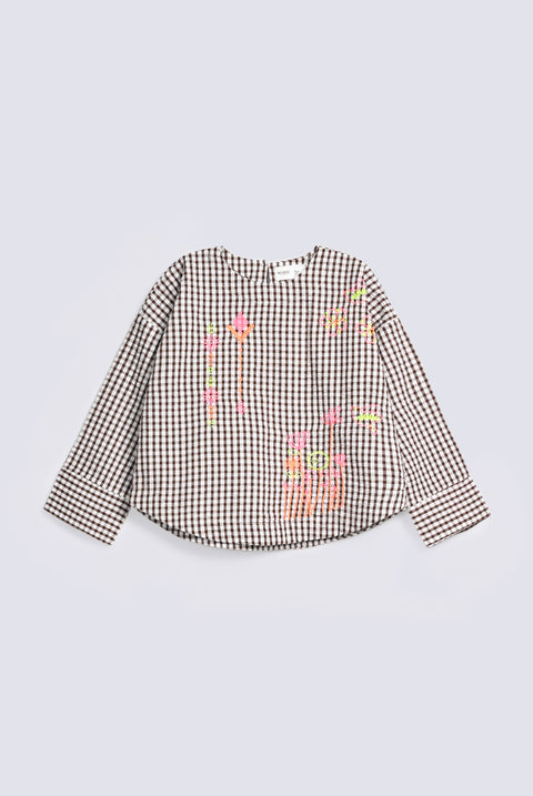 GIRLS CHECKERED EMBROIDERED TOP
