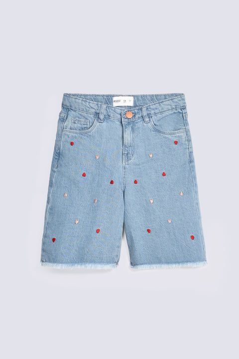 GIRLS HEART EMBROIDERED DENIM SHORTS