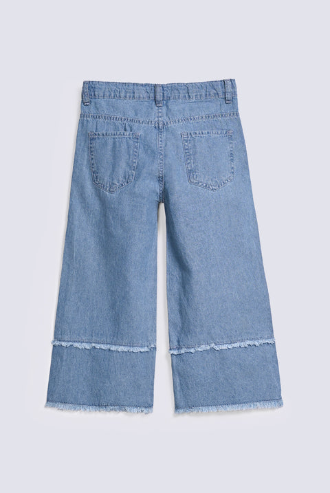 GIRLS LOOSE FRAYED HEM DENIM CAPRI