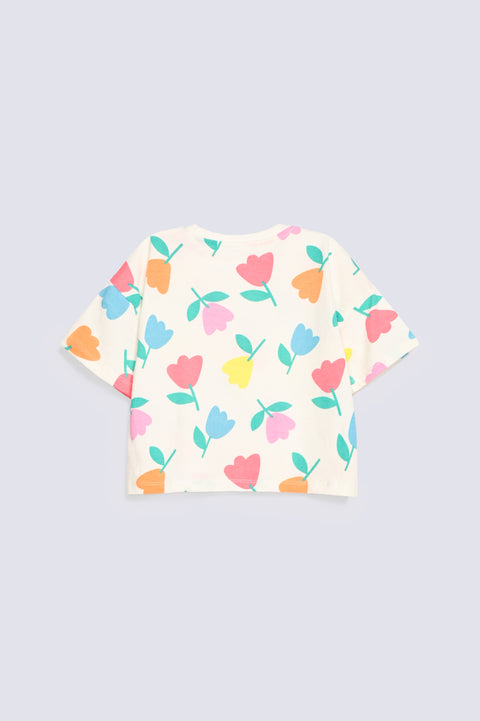 GIRLS FLORAL BOXY FIT PRINTED T-SHIRT