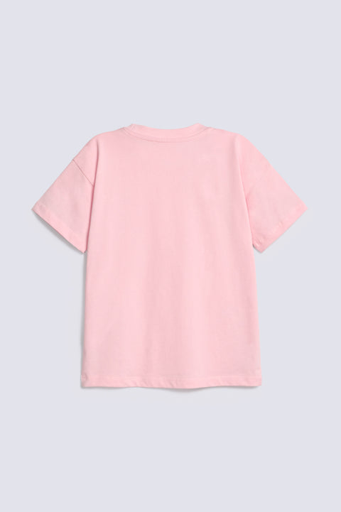GIRLS DROP SHOULDER APPLIQUE BOW T-SHIRT