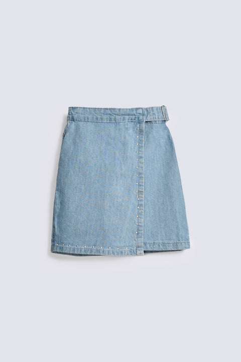 GIRLS OVERLAP STUDED DENIM SKIRT