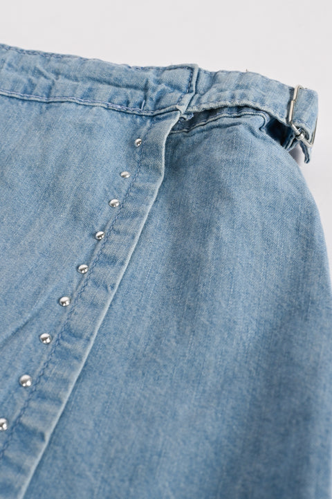GIRLS OVERLAP STUDED DENIM SKIRT