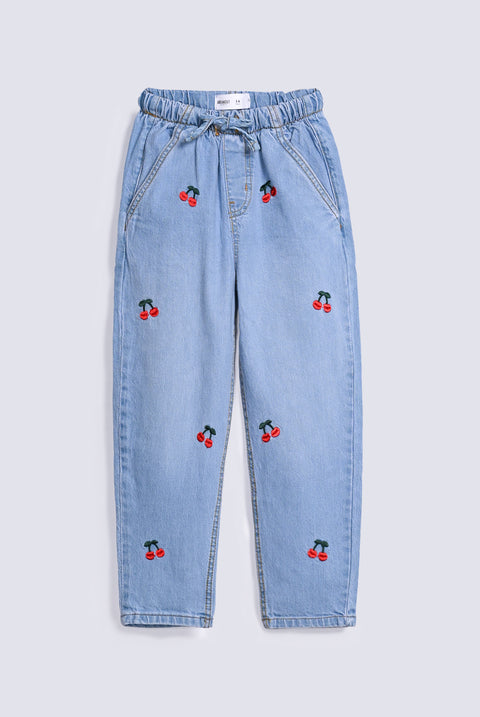 GIRLS MOM FIT EMBROIDERED DENIM