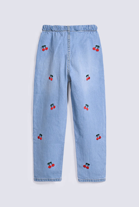 GIRLS MOM FIT EMBROIDERED DENIM