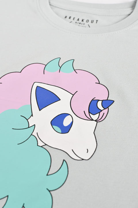 GIRLS BOXY UNICORN PRINTED T-SHIRT