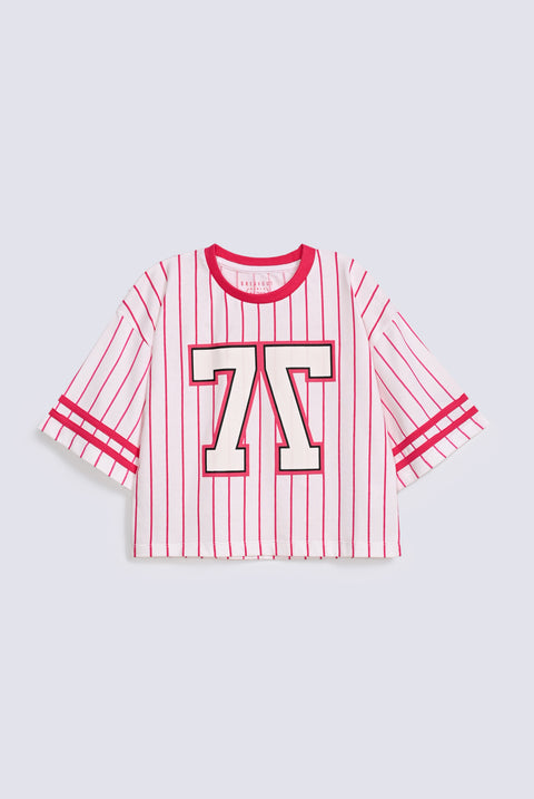 GIRLS BOXY STRIPED SPORTY T-SHIRT