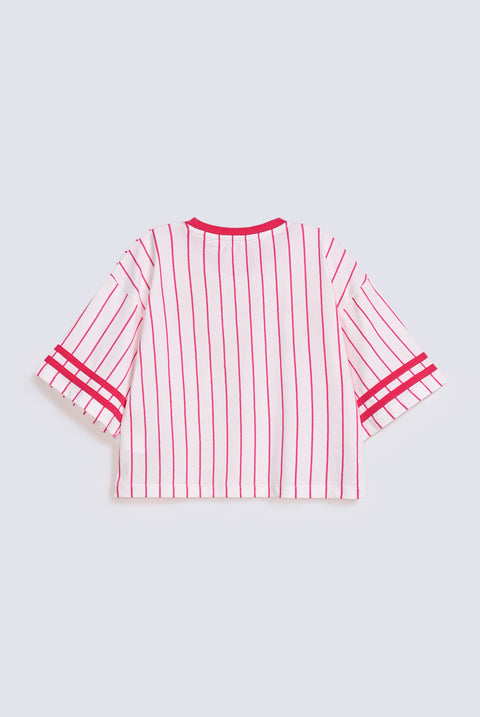 GIRLS BOXY STRIPED SPORTY T-SHIRT