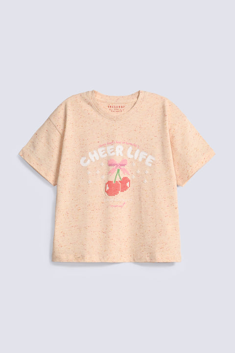 GIRLS NAP YARN CHERRY PRINTED T-SHIRT