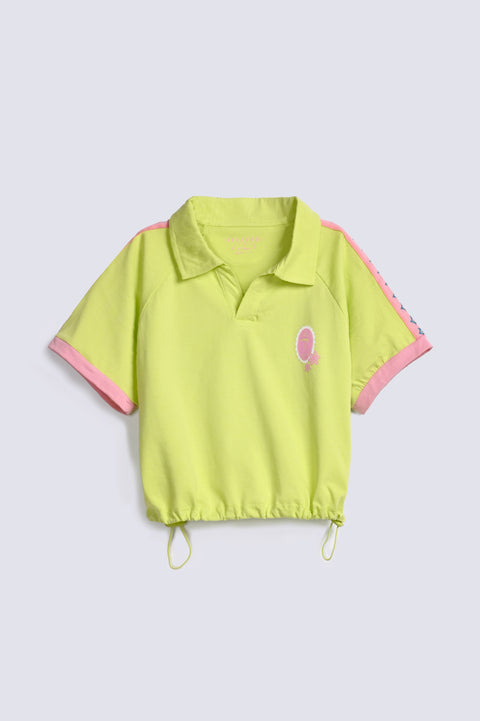 GIRLS BOXY POLO WITH CONTRAST SLEEVE DETAIL
