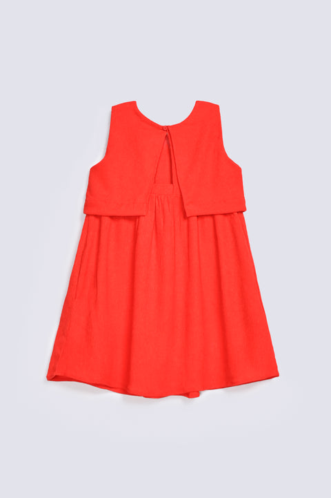 GIRLS DOUBLE LAYER TEXTURED FABRIC DRESS