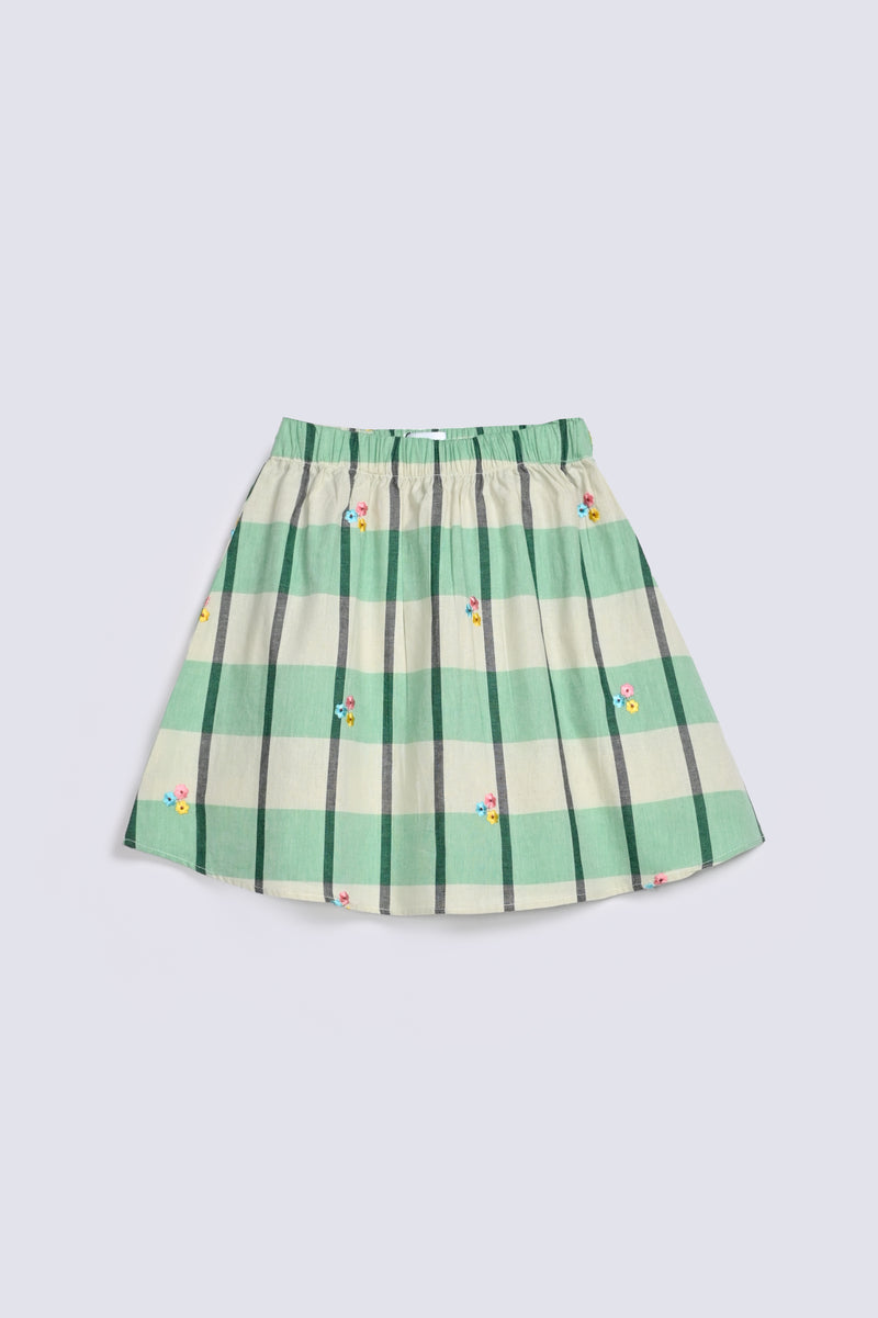 GIRLS EMBROIDERED CHECKERED SKIRT