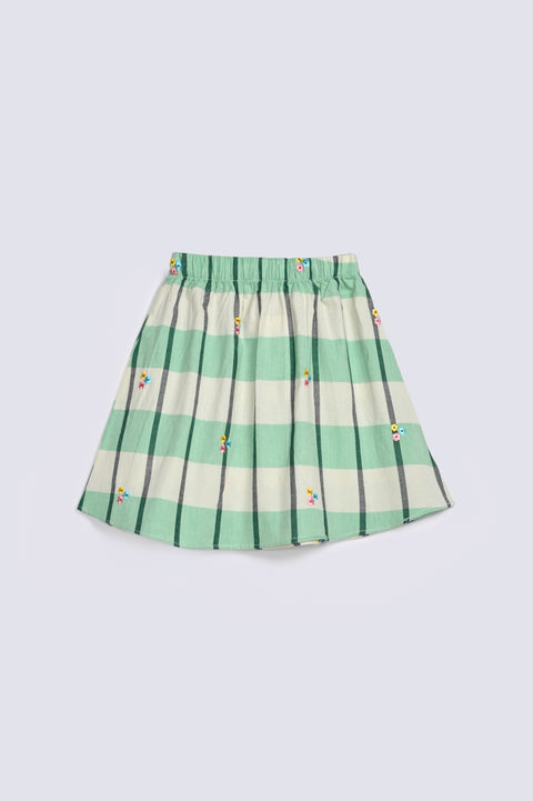 GIRLS EMBROIDERED CHECKERED SKIRT