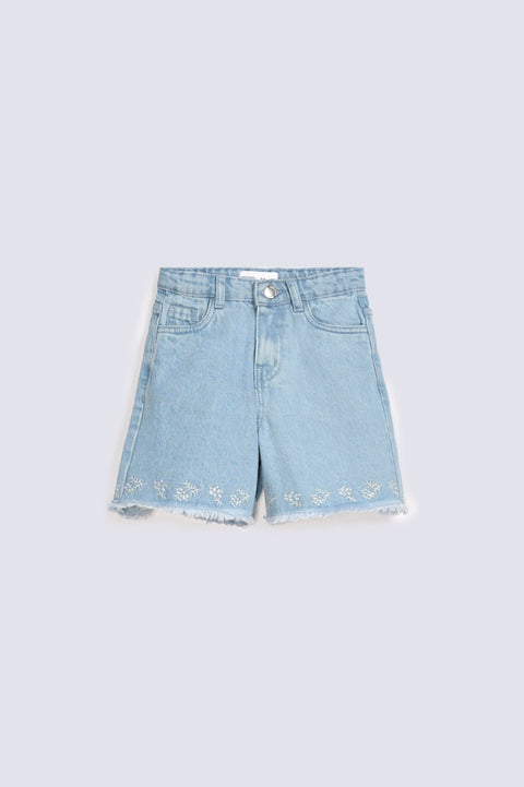 GIRLS EMBROIDERED DENIM SHORTS