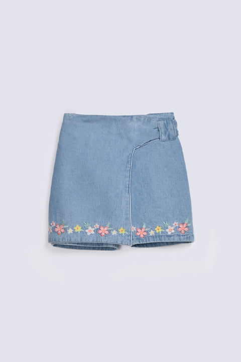 GIRLS EMBROIDERED OVERLAP DENIM SHORTS