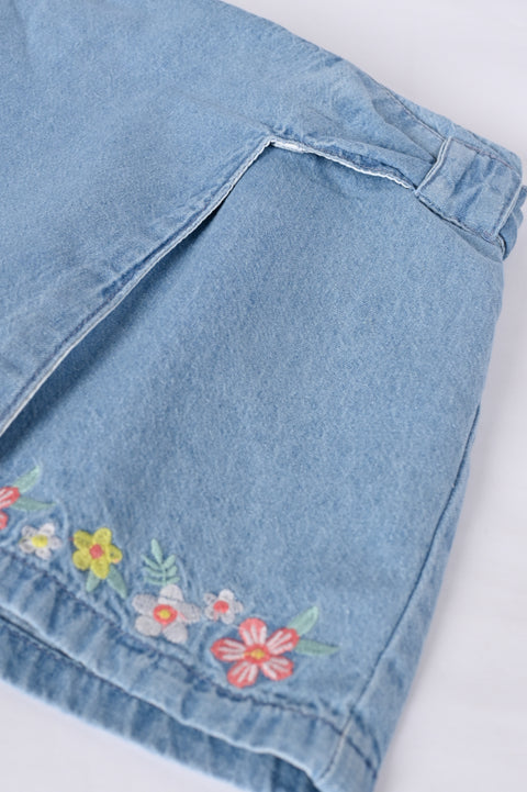 GIRLS EMBROIDERED OVERLAP DENIM SHORTS