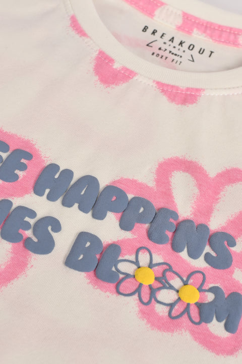 GIRLS BOXY FIT FLORAL PRINTED T-SHIRT