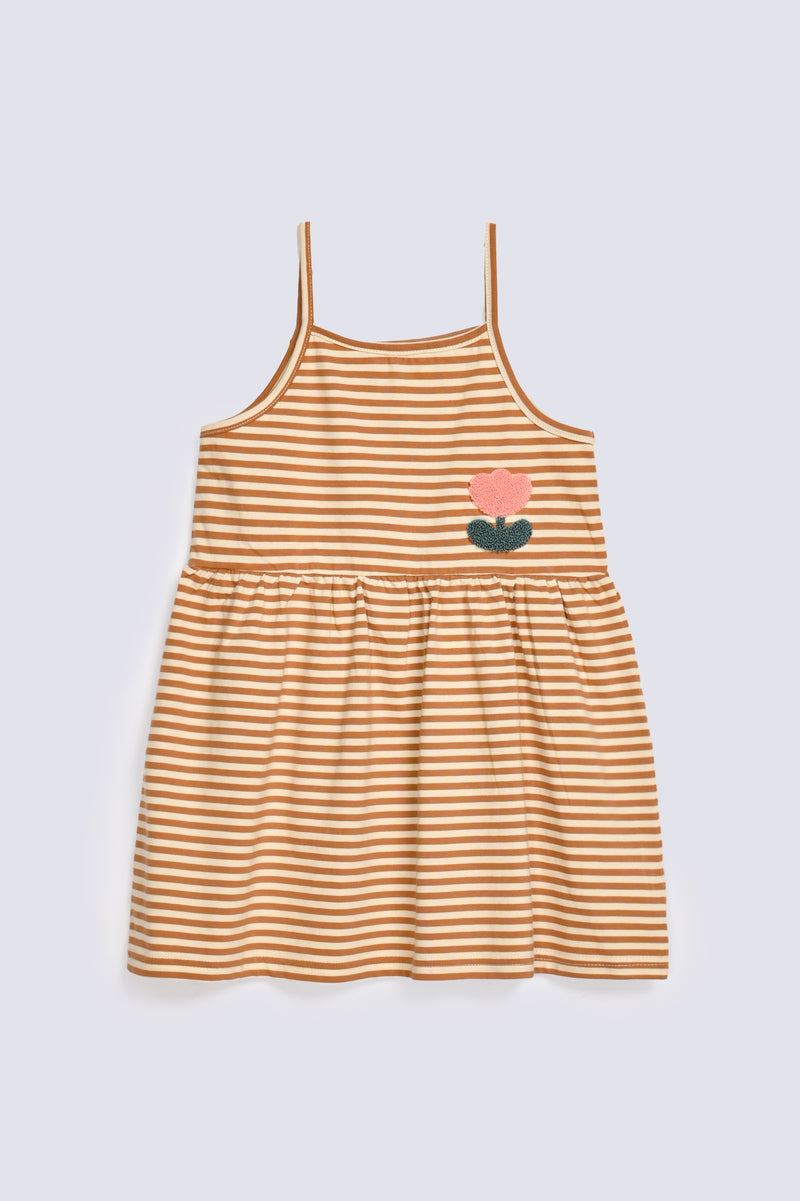 GIRLS EMBROIDERED FLOWER STRIPED DRESS