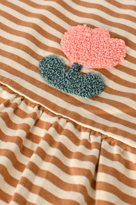 GIRLS EMBROIDERED FLOWER STRIPED DRESS