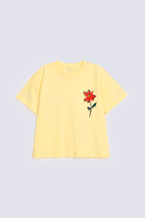 GIRLS DROP SHOULDER FLORAL PRINTED T-SHIRT