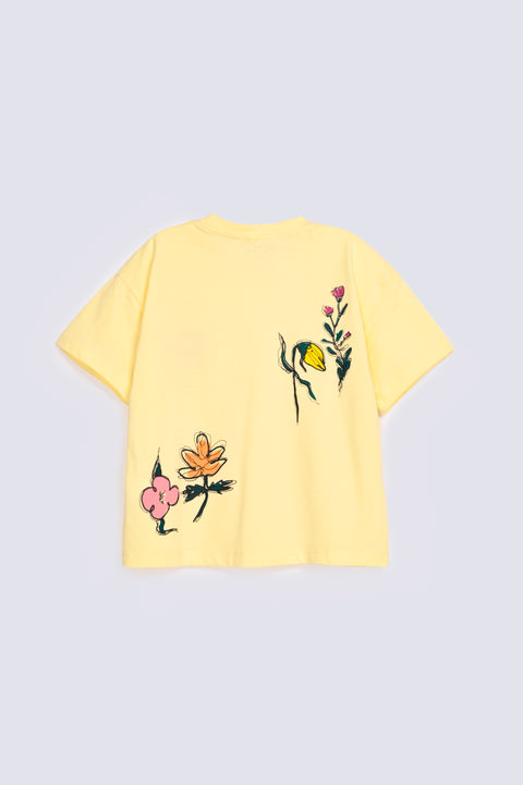 GIRLS DROP SHOULDER FLORAL PRINTED T-SHIRT