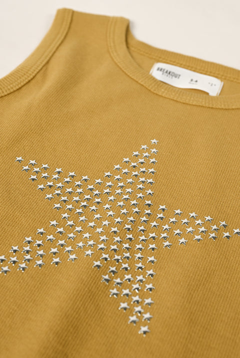 GIRLS RIBBED STAR STUDDED TANK TOP