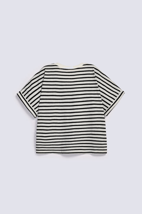 GIRLS STRIPED T-SHIRT WITH BUTTON DETAIL