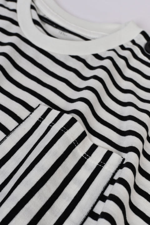GIRLS STRIPED T-SHIRT WITH BUTTON DETAIL