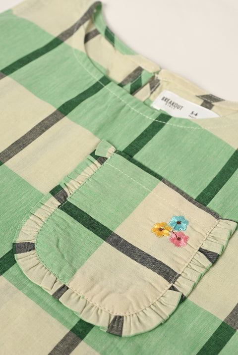 GIRLS EMBROIDERED CHECKERED SLEEVELESS TOP