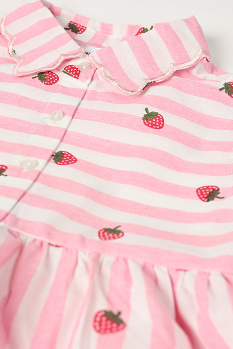 GIRLS EMBROIDERED COLLAR PRINTED DRESS