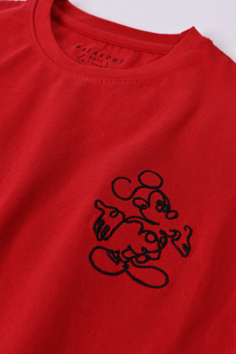 BOYS MICKEY EMBROIDERED RIBBED TEE