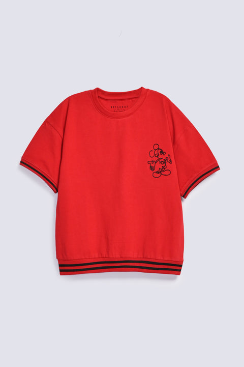 BOYS MICKEY EMBROIDERED RIBBED TEE
